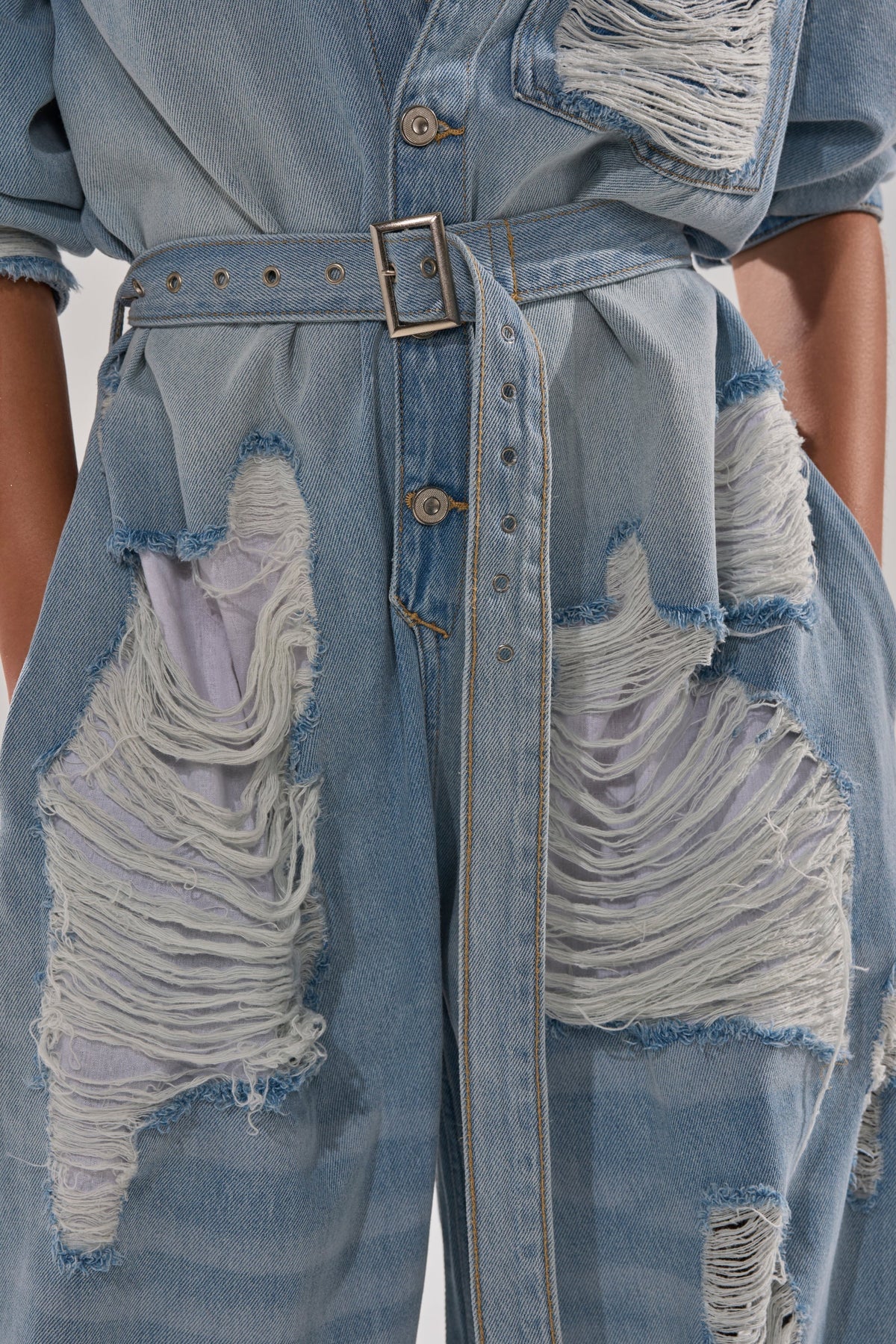 NOT TODAY EXTREME OVERSIZED DISTRESSED DENIM JUMPSUIT