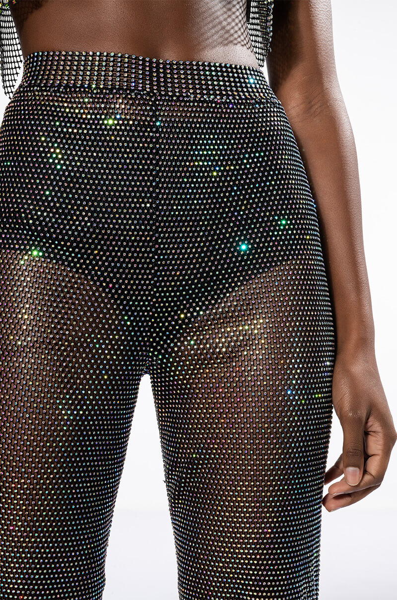 DAZZLE RHINESTONE MESH WIDE LEG PANT