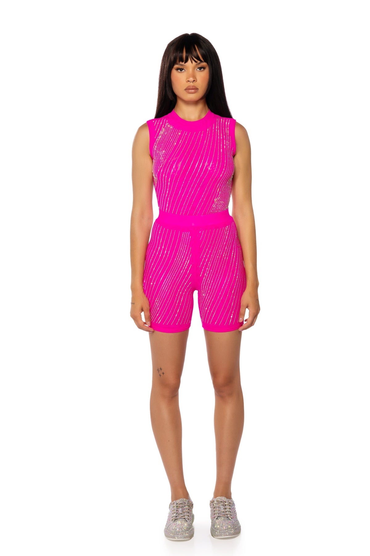 DIAMOND MESH BIKER SHORTS IN PINK
