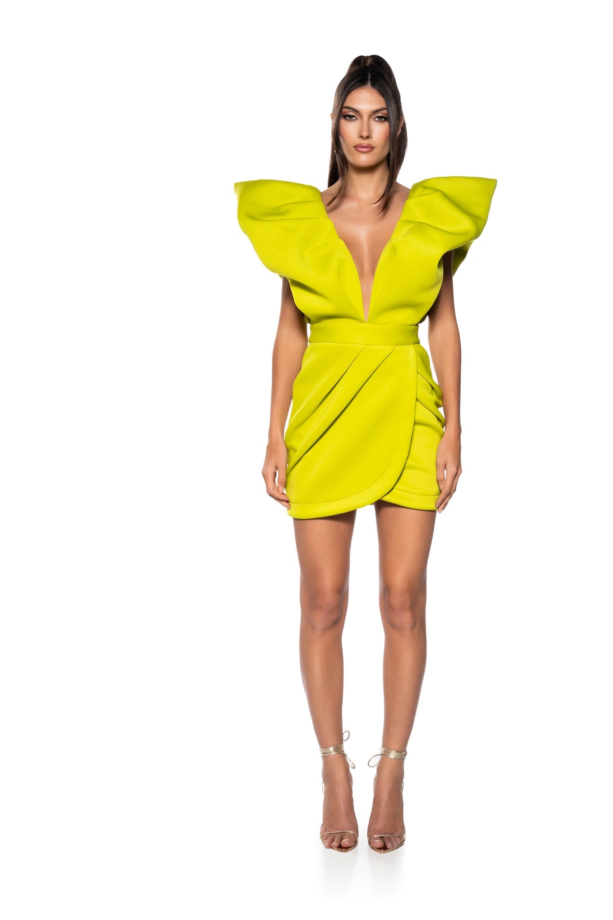 IRREPLACEABLE RUFFLE SLEEVE TULIP HEM MINI DRESS