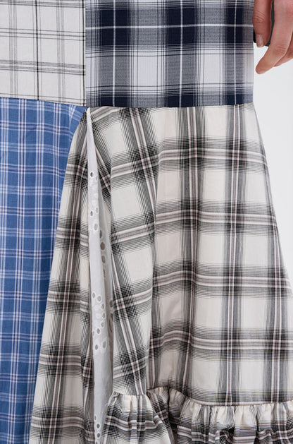 OUT OF ALIGNMENT PLAID MIDI SKIRT