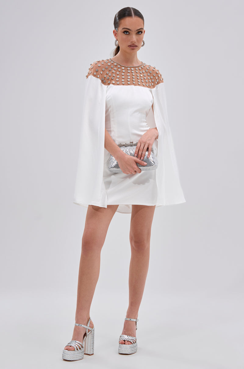 LILA SATIN MINI DRESS WITH RHINESTONES