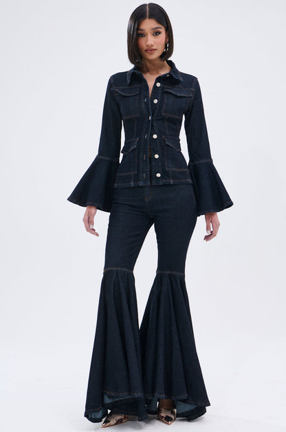 LIVIN' EXTRA FLARE SLEEVE DENIM BUTTON DOWN