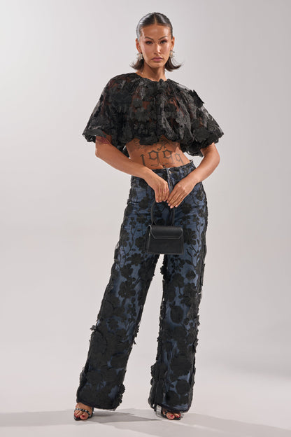 DONT GIVE UP RELAXED DENIM WITH TULLE OVERLAY