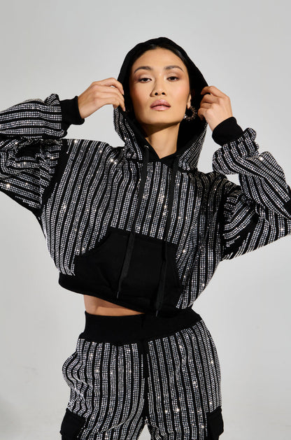 MELINA EMBELLISHED HOODED SWEATSHIRT