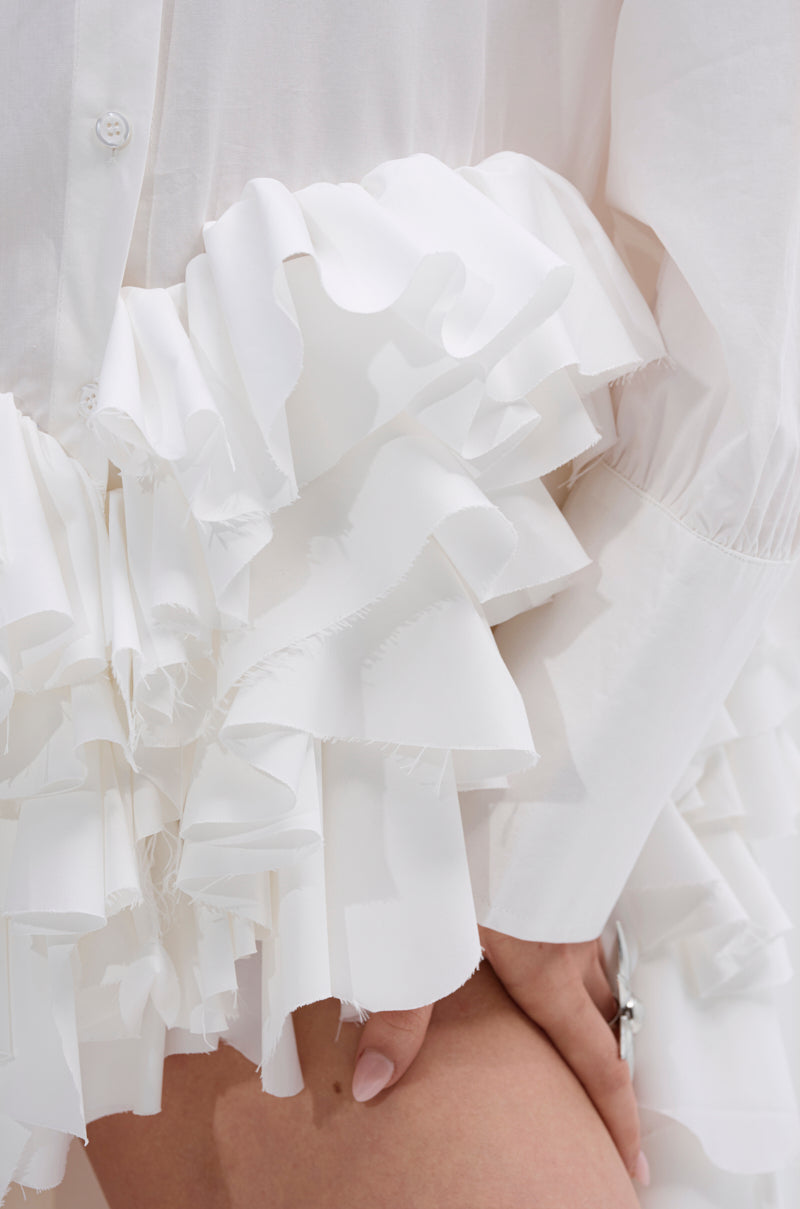 KIND OF A BIG DEAL POPLIN HIGH LOW DRESS IN WHITE
