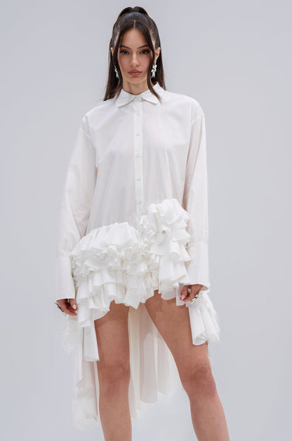 KIND OF A BIG DEAL POPLIN HIGH LOW DRESS IN WHITE
