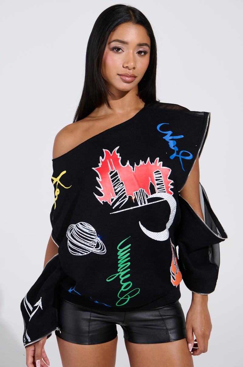 DEEP THOUGHTS OVERSIZED GRAPHIC SWEATSHIRT