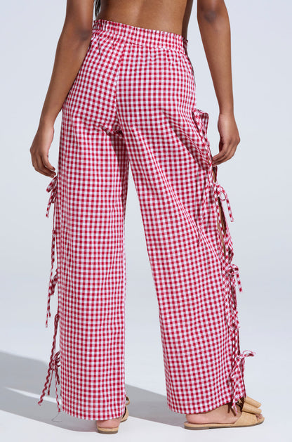 LET ME LIVE GINGHAM SIDE TIE PANT