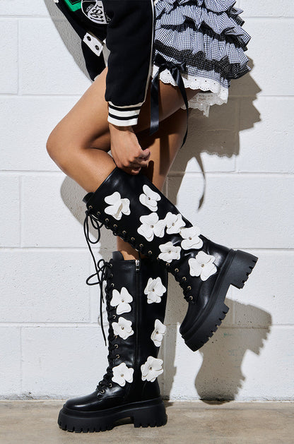 AZALEA WANG MIRABELLA BLACK FLORAL EMBELLISHED BOOT