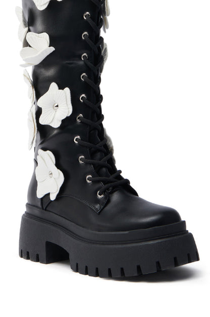 AZALEA WANG MIRABELLA BLACK FLORAL EMBELLISHED BOOT