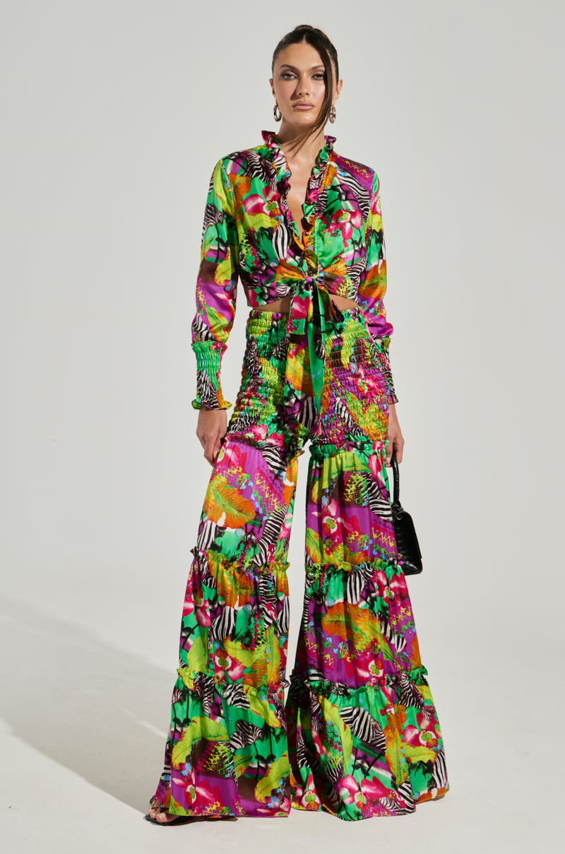 ON VACAY WIDE LEG PANT IN GREEN MULTI