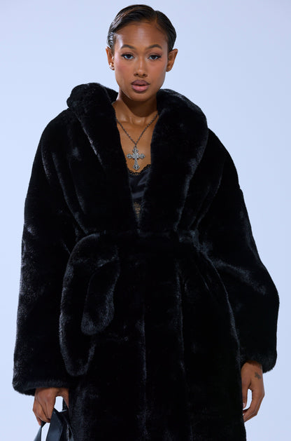 DAYANNE LONG SATIN LINING FAUX FUR TRENCH COAT