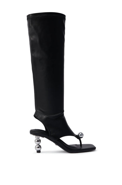 AZALEA WANG DIPPIN DOT BLACK STRETCH SANDAL BOOT