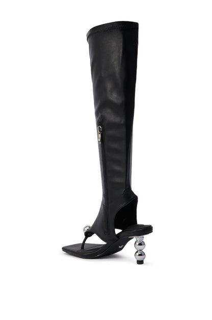AZALEA WANG DIPPIN DOT BLACK STRETCH SANDAL BOOT