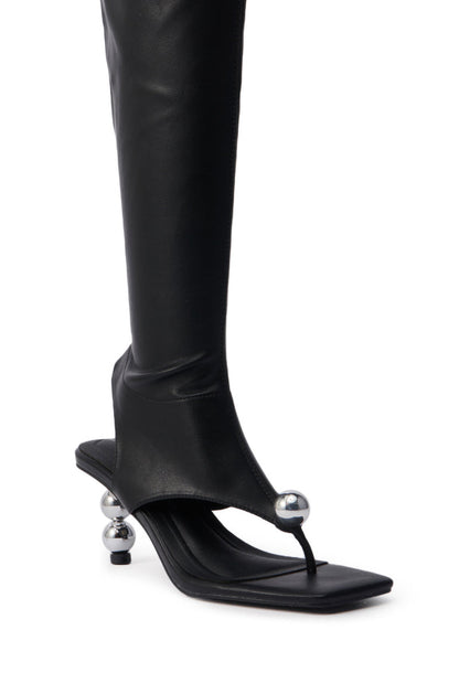 AZALEA WANG DIPPIN DOT BLACK STRETCH SANDAL BOOT