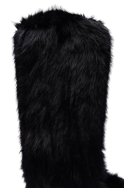AZALEA WANG EMIR BLACK FLAT FUR KNEE HIGH BOOT