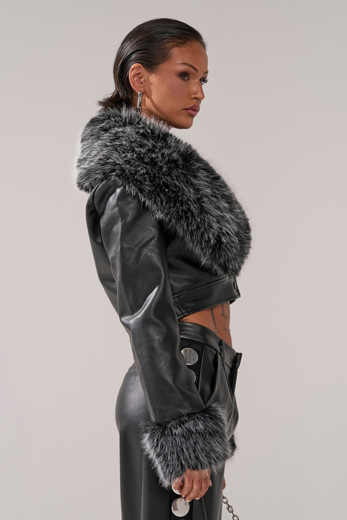 GISELE CROP MOTO BLAZER IN BLACK GREY