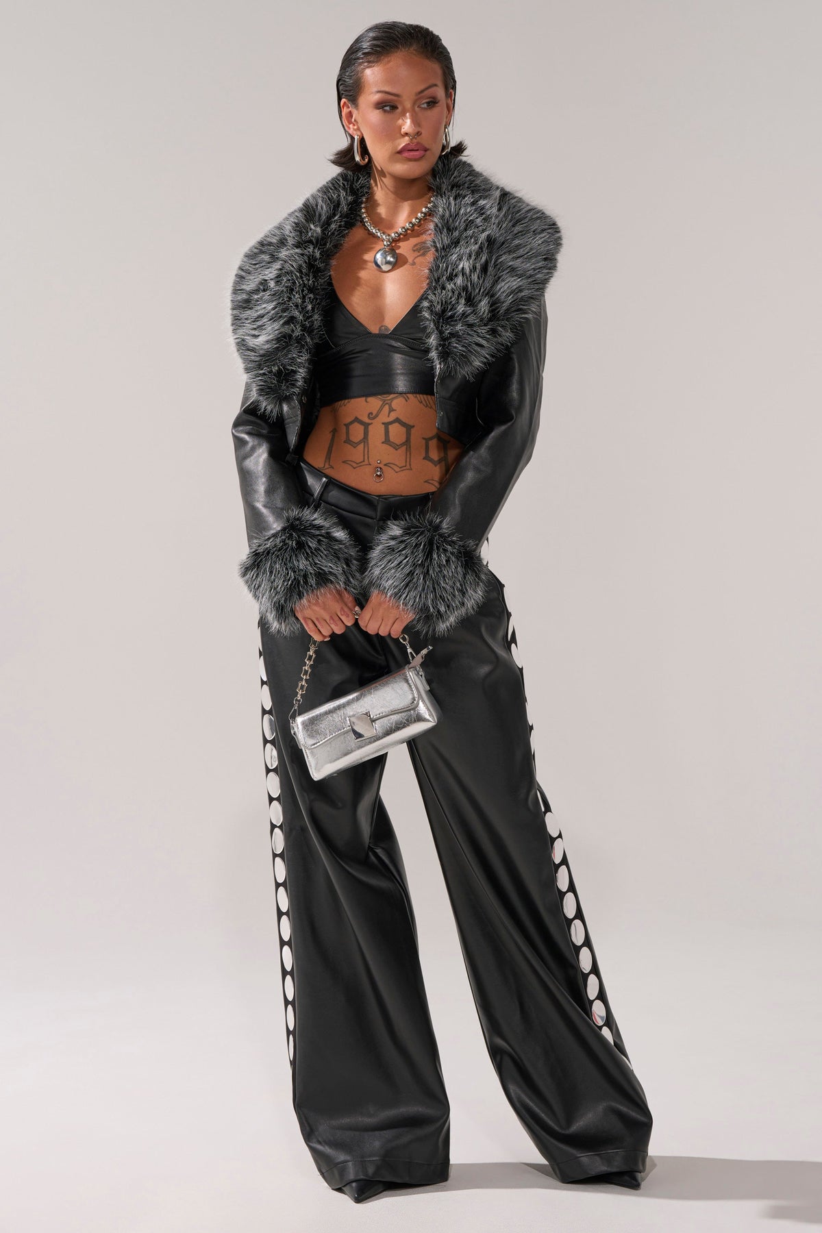 GISELE CROP MOTO BLAZER IN BLACK GREY