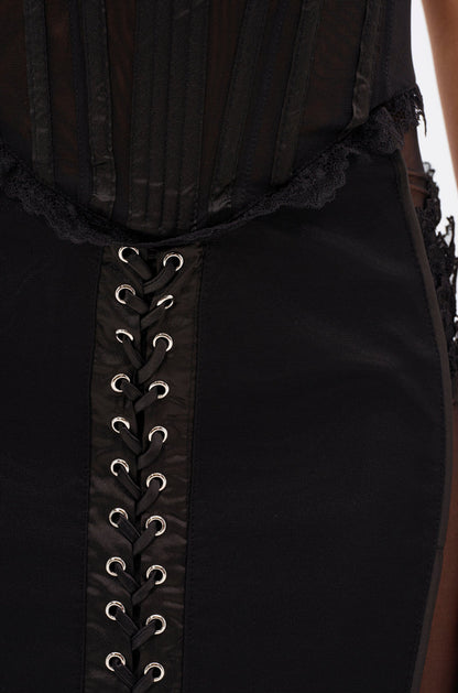 LET ME REMIND YOU LACE UP MESH MIDI DRESS