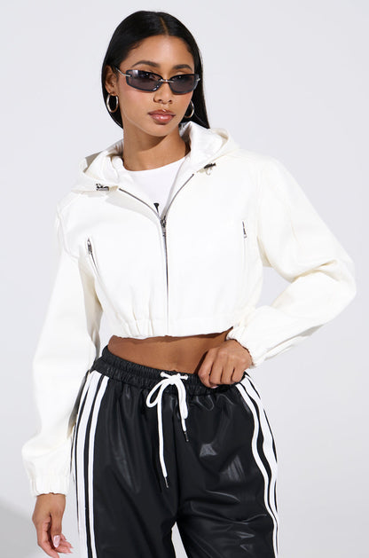 DEX HOODED BOMBER IN WHITE