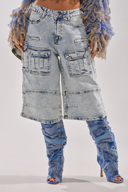 FORGET ME NOT DENIM CARGO BERMUDA SHORT