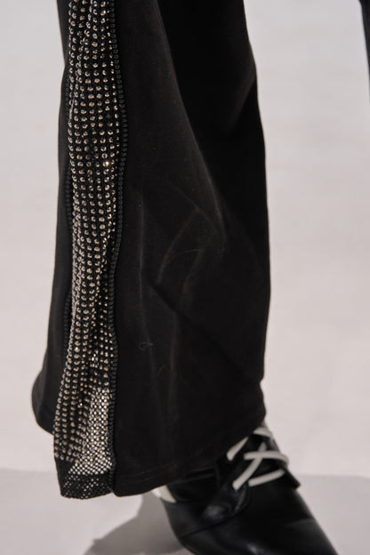 OPEN UP WIDE LEG JOGGER WITH RHINESTONE