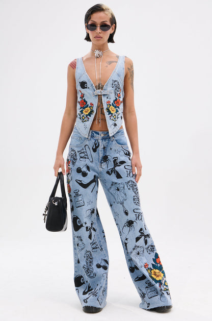 OUT OF MY LEAGUE DENIM HALTER TOP