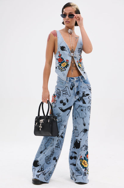 OUT OF MY LEAGUE DENIM HALTER TOP
