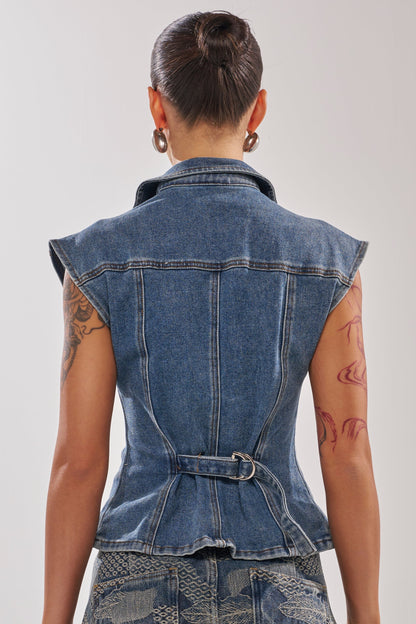 LILY DENIM BUTTON DOWN IN MEDIUM BLUE DENIM