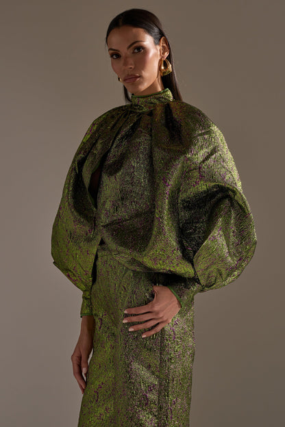 LAYLA BROCADE PUFF SLEEVE MOCK NECK TOP
