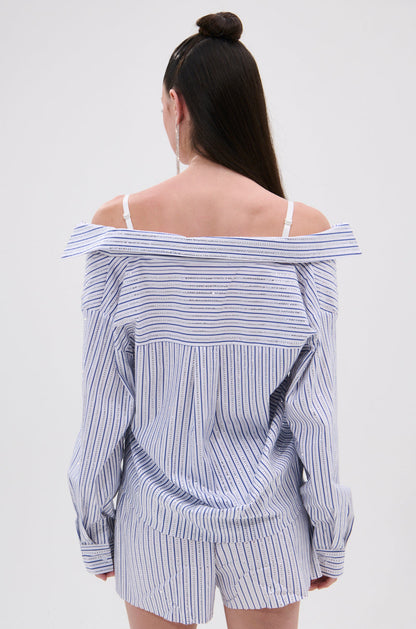 NOTHING BETTER STRIPE BUTTON DOWN WITH RHINESTONE