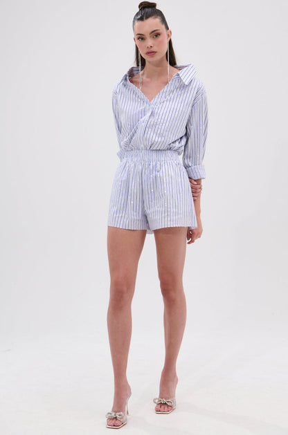 NOTHING BETTER STRIPE BUTTON DOWN WITH RHINESTONE