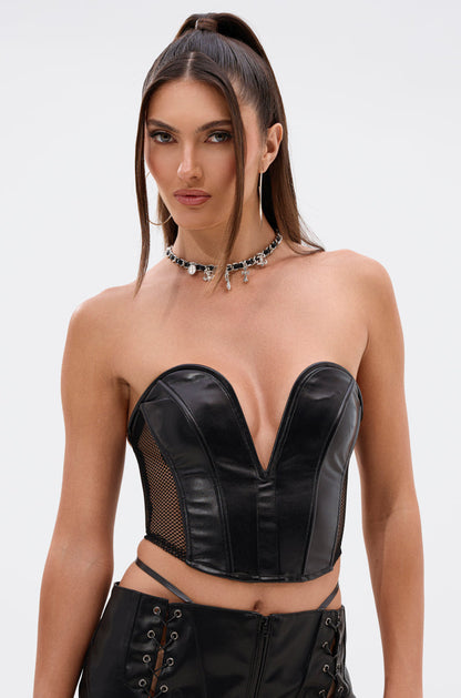 BABY GIRL FAUX LEATHER WITH MESH PANEL CORSET