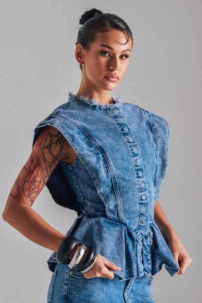 DONT PLAY WITH MY HEART DENIM BLOUSE