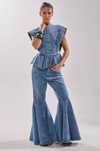 DONT PLAY WITH MY HEART DENIM BLOUSE