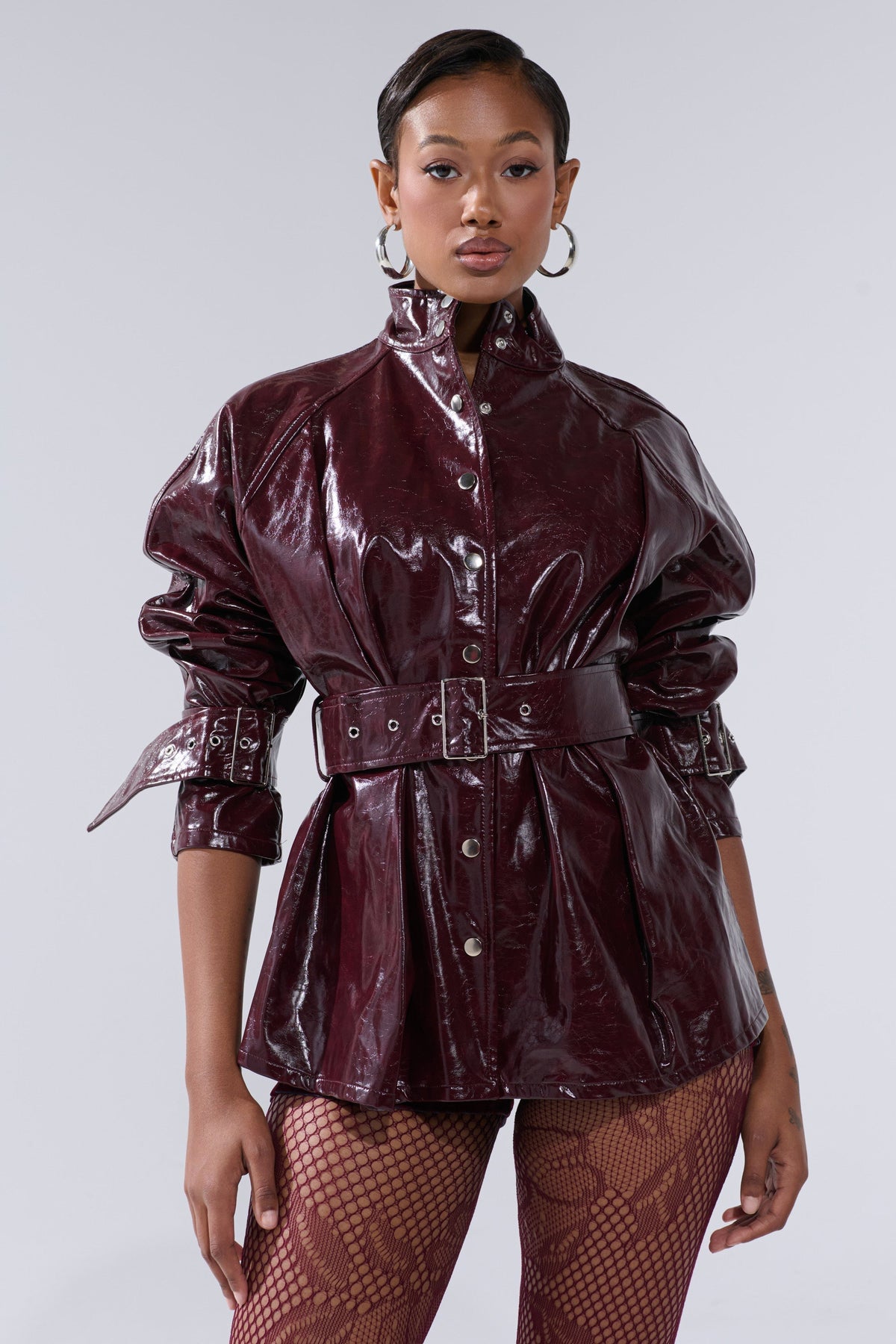 ON FIRE FAUX LEATHER BUTTON DOWN