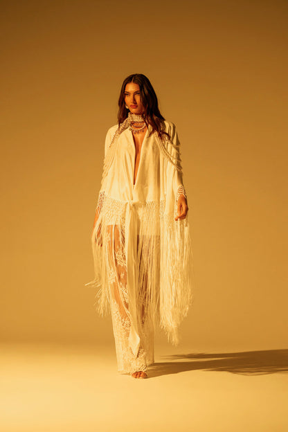 ON TO SOMETHING GOOD FRINGE TIE FRONT BLOUSE