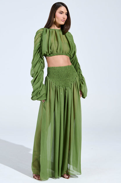 LAURA RUCHED PALAZZO PANT IN GREEN