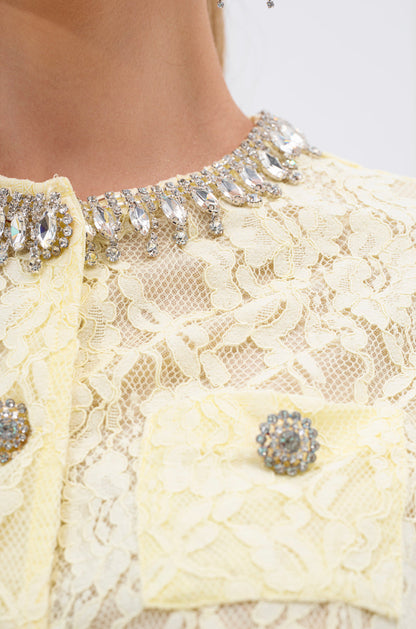 LEAH LACE BUTTON DOWN BLOUSE IN BABY YELLOW