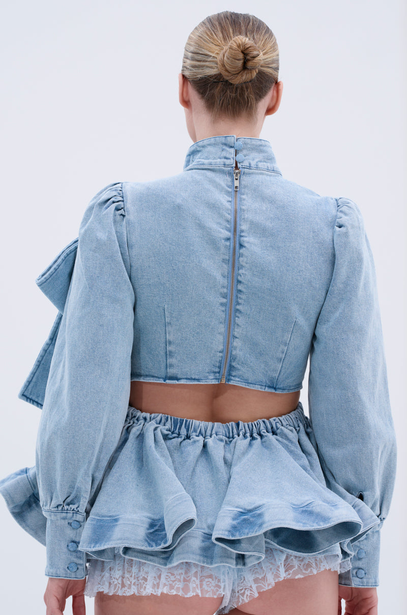 PHOEBE DENIM BOW BLOUSE