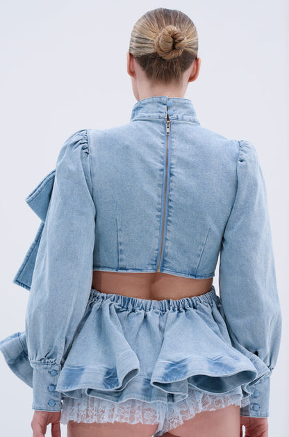 PHOEBE DENIM BOW BLOUSE