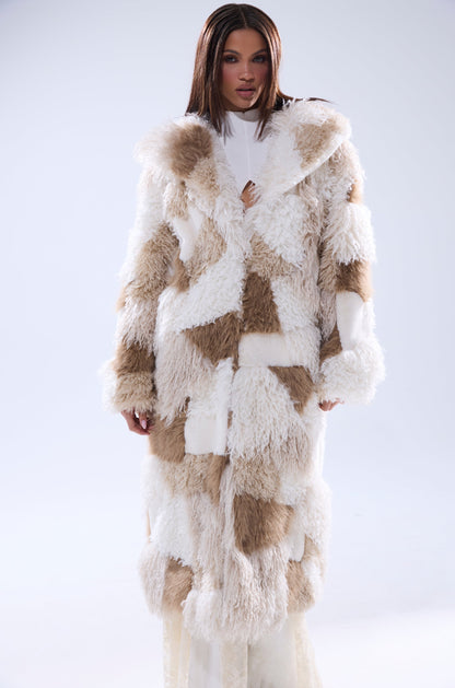 IN MY FEELS PATCHWORK FAUX FUR COAT
