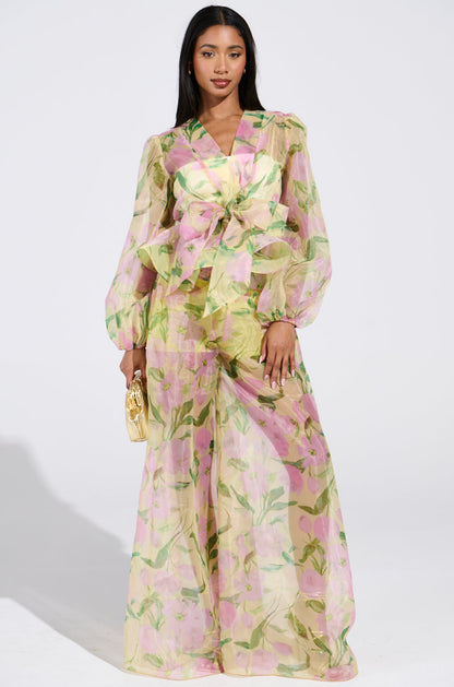 FLOWER POWER CHIFFON TIE-FRONT BLOUSE