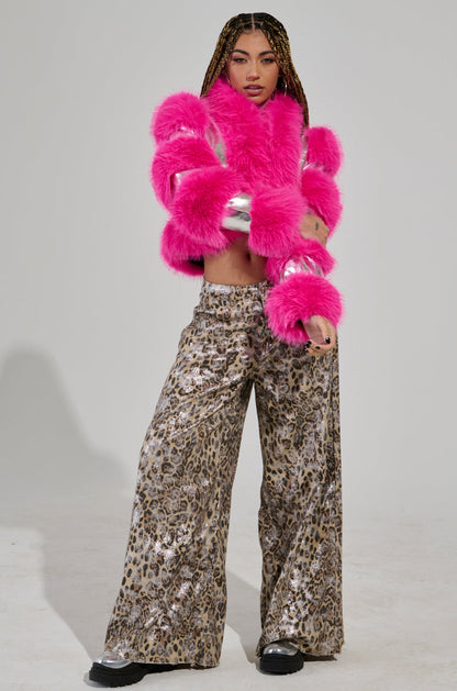 LOVERBOY FAUX FUR MOTO JACKET IN PINK