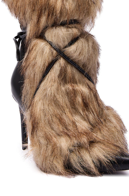 AZALEA WANG MAHTAMA BLACK FUR EMBELLISHED BOOTIE