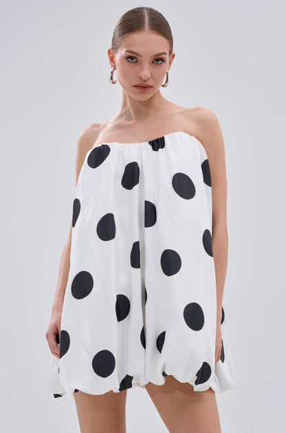ON THE DOT SATIN BUBBLE MINI DRESS