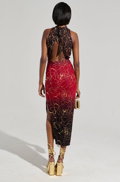 IRIS METALLIC OMBRE PRINTED MIDI DRESS
