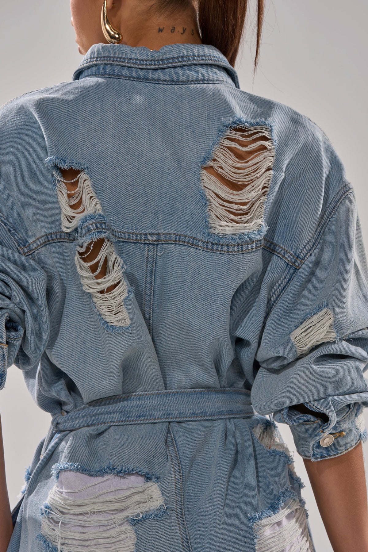 NOT TODAY EXTREME OVERSIZED DISTRESSED DENIM JUMPSUIT