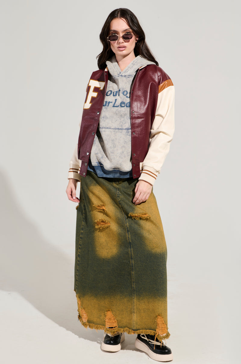 ROCKIT FAUX LEATHER VARSITY BOMBER